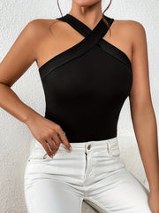 Wide Strap Sleeveless Top Casual Solid Slim Fit Summer