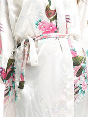 Floral Print Night Robe V Neck Long Sleeve House Robe With Belt