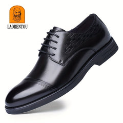 Men's Casual Leather Business Shoes Lace up Thick-soled Non-slip