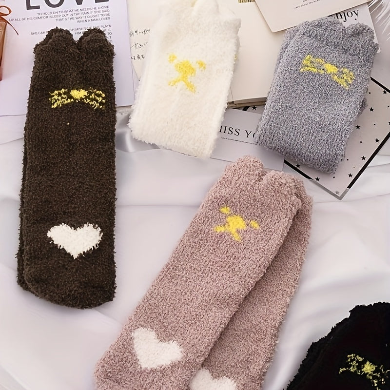 5 Pairs Heart Print Socks Cozy & Warm Women's Stockings