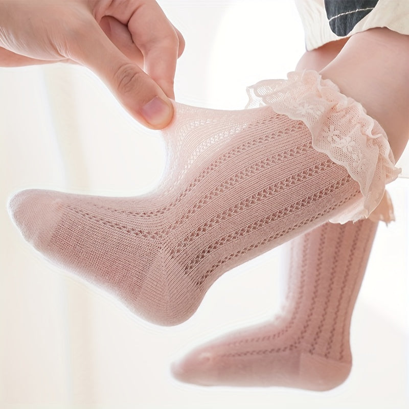 Girls Lace Brim Socks Comfortable Summer Mesh Crew Socks