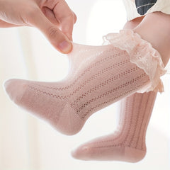 Girls Lace Brim Socks Comfortable Summer Mesh Crew Socks