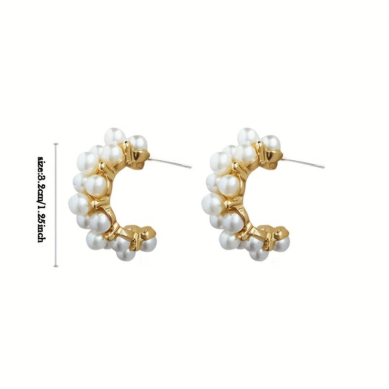 Faux Pearl Stud Earrings C Shaped Ear Jewelry