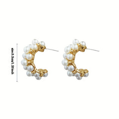 Faux Pearl Stud Earrings C Shaped Ear Jewelry