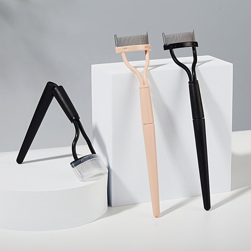 Portable Metal Eyelash Curler w/ Foldable Brush for Makeup Curl & Beauty