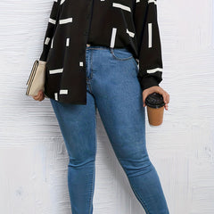 Stripe Print Button Up Long Sleeve Blouse