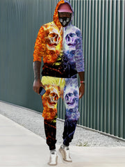 Skull 3D Print Men's Casual Hoodie & Sweatpants Set for Autumn Winter