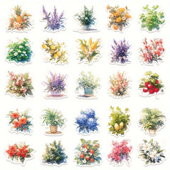 50pcs Watercolor Style Plant Series Stickers for Laptop Helmets, Water Cup