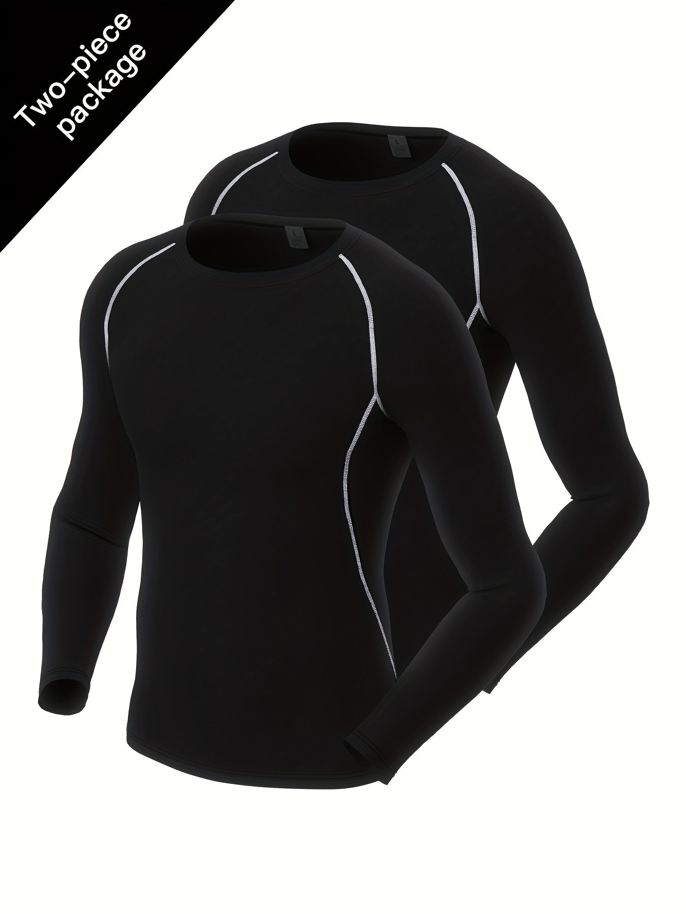 2 Pcs Men's Quick Drying Long Sleeve T-Shirts High Stretch Crew Neck