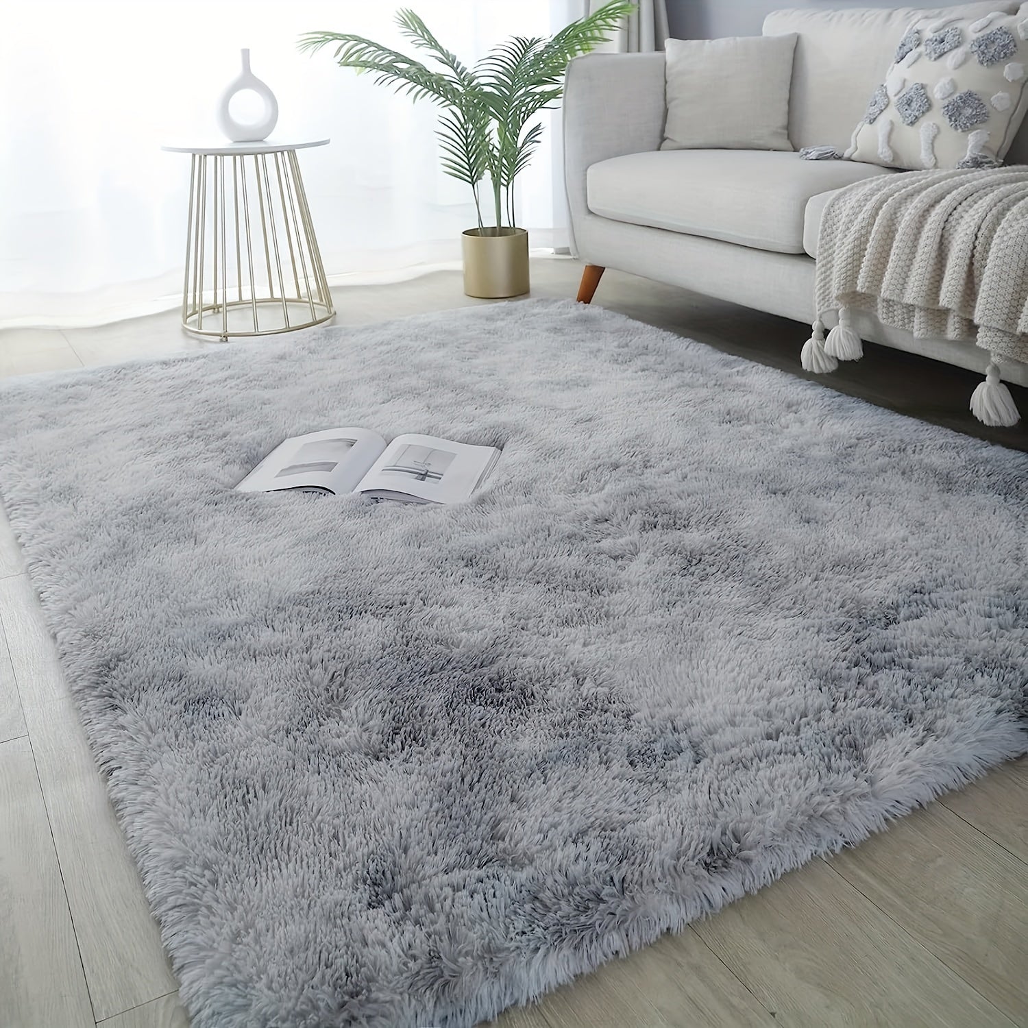 Light Grey Shag Area Rug Soft Fluffy Washable Carpet for Living Room Bedroom