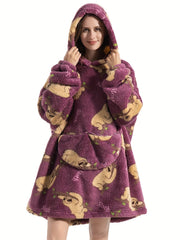 Lounge Robe Women's Plus Sloth Pattern Warm Oversized Fleece Hoodie