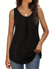 Ruched Tank Top Crew Neck Summer Sleeveless Top