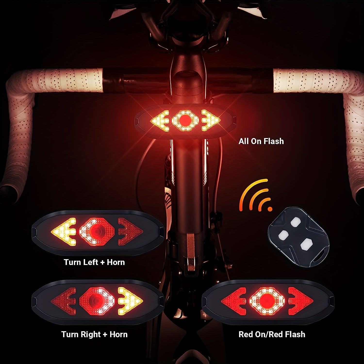 Wireless Remote Bike Tail Light w/ Signals USB Rechargeable Waterproof & Bright