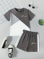 Boys 2pcs Block T shirt & Shorts Set Kids Casual Summer