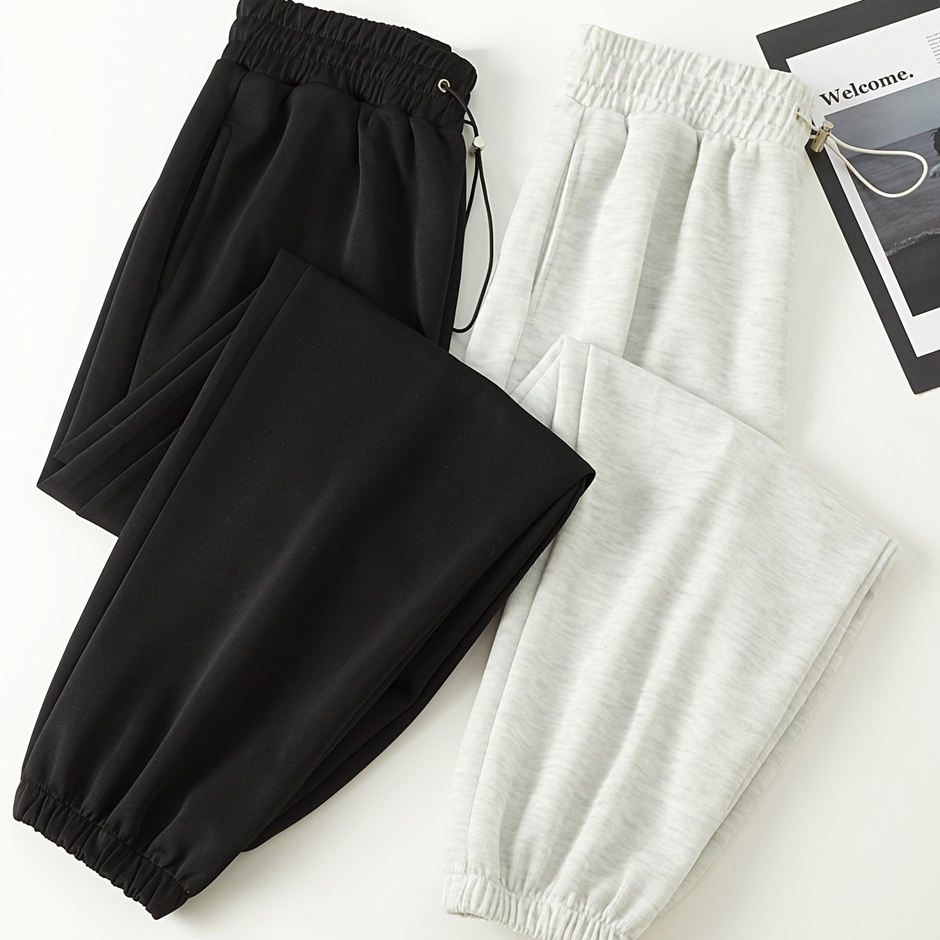 2pcs Elastic Waist Sports Pants with Pocket Women's Activewear