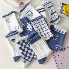 10 Pairs Cartoon Bear Print Socks Mid Tube Women's Stockings