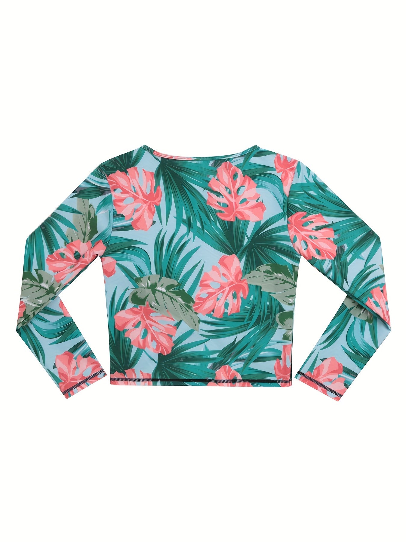 Girl's Tropical Leaf Pattern Long Sleeve T-shirt