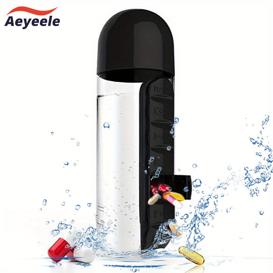 Aeyeele 20oz Water Bottle with Pill Box for Medicine Vitamins Tea Candies