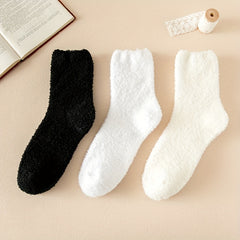3 Pairs Fuzzy Mid Tube Socks Women's Stockings