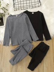 2 Sets Boy's Ribbed Top & Pants Set Casual Outfits Kids Clothes