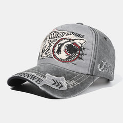 Men's Shark Patch Baseball Cap Vintage Washed Peaked Cap