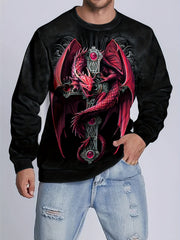 Dragon Print Sweatshirt Men's Casual Graphic Crew Neck Pullover Sweatshirt