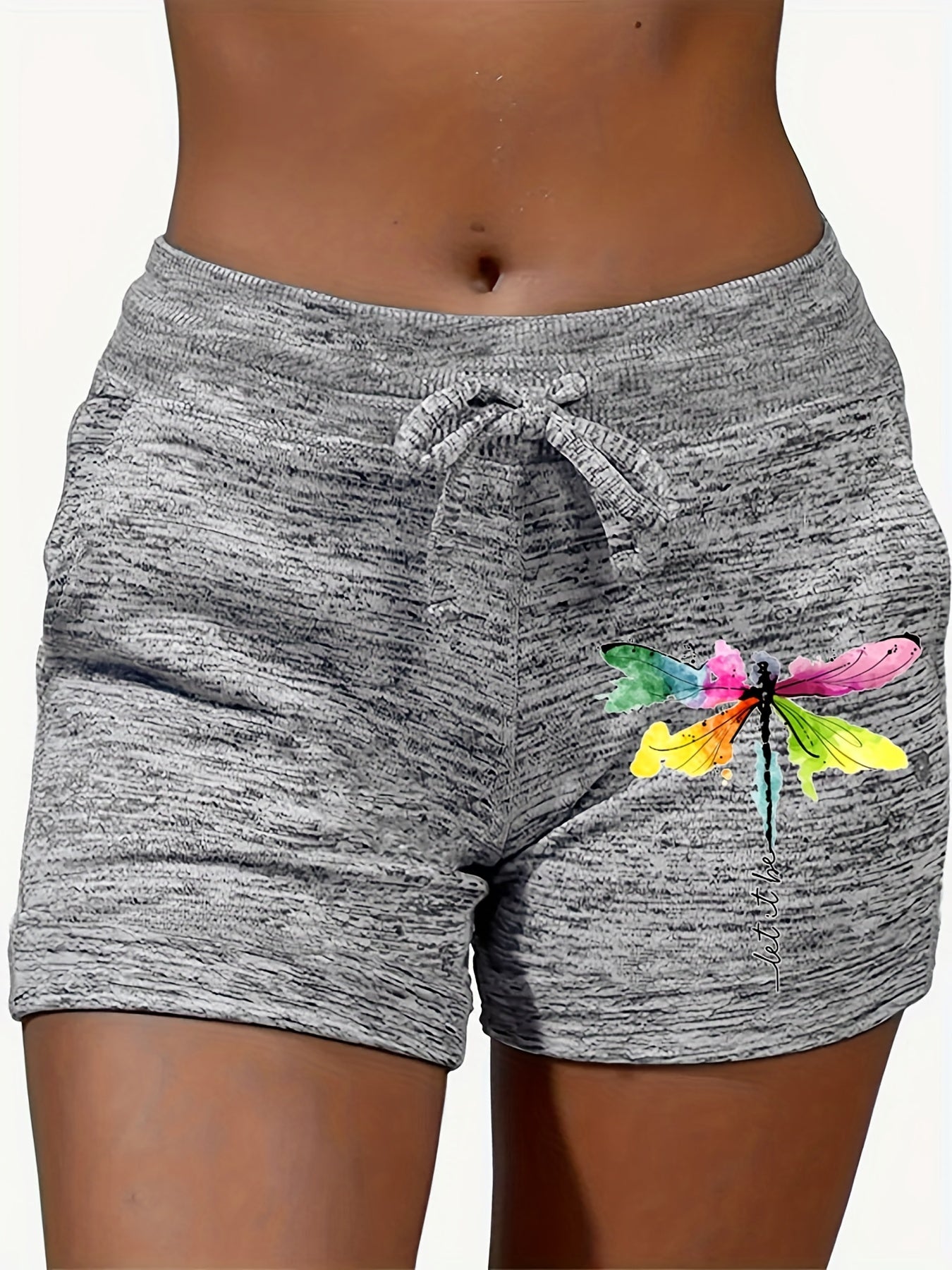 Dragonfly Print Drawstring Shorts Women's Casual Summer Shorts