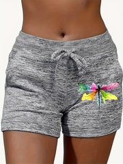 Dragonfly Print Drawstring Shorts Women's Casual Summer Shorts