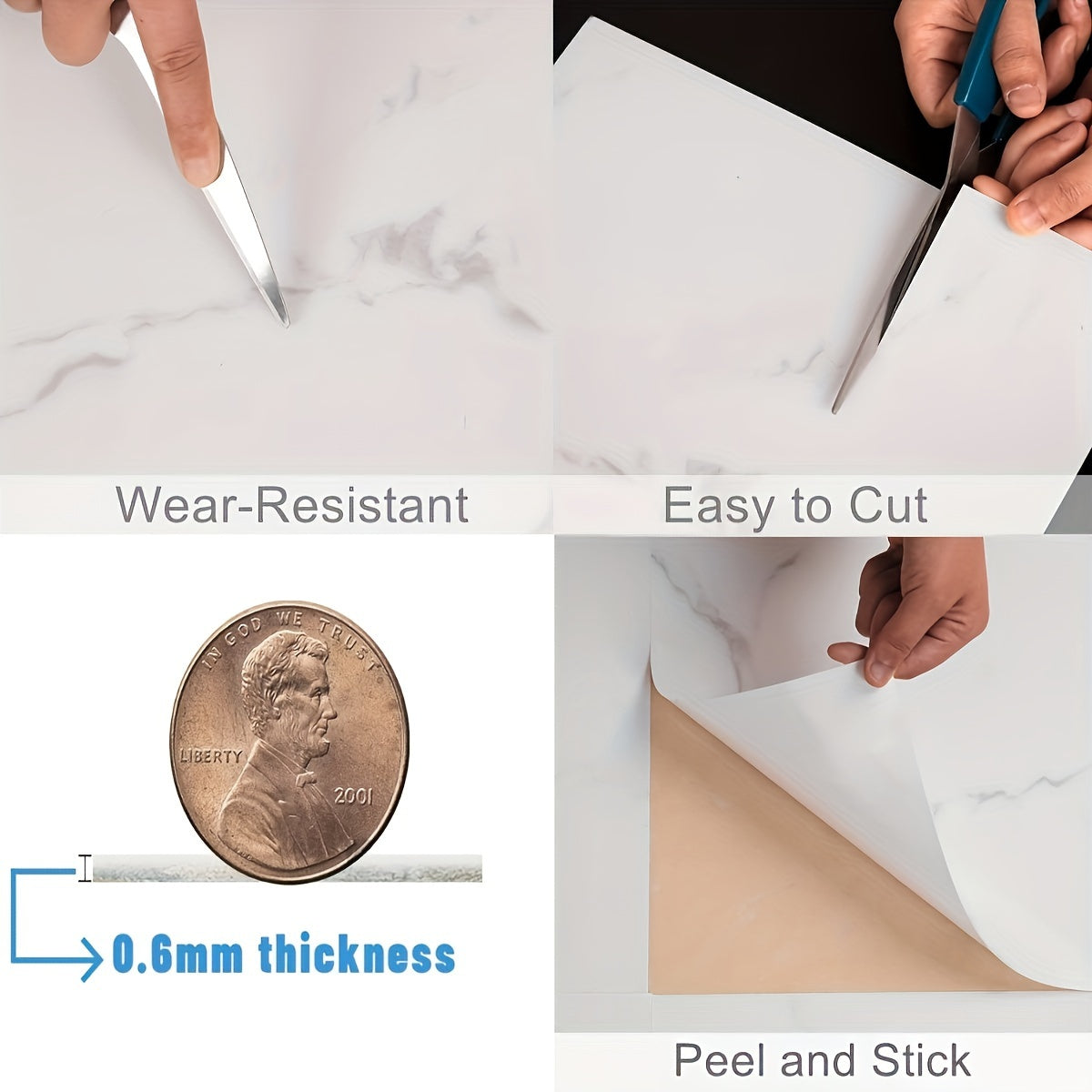 10pcs Marble Tile Sticker Peel Stick Home Decor Waterproof Self-adhesive