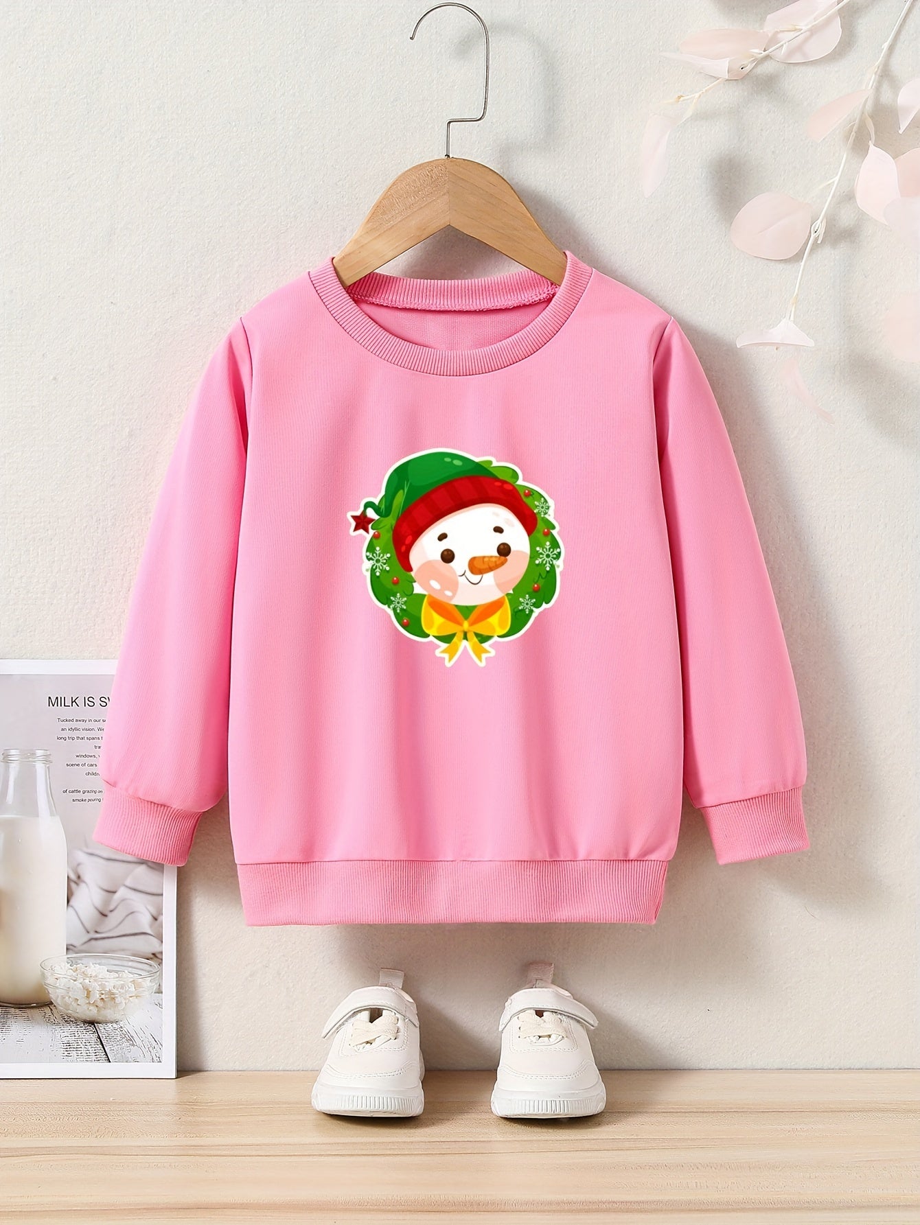 Cartoon Snowman Print Long Sleeve Sweatshirt Girls Pullover