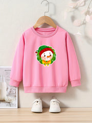 Cartoon Snowman Print Long Sleeve Sweatshirt Girls Pullover