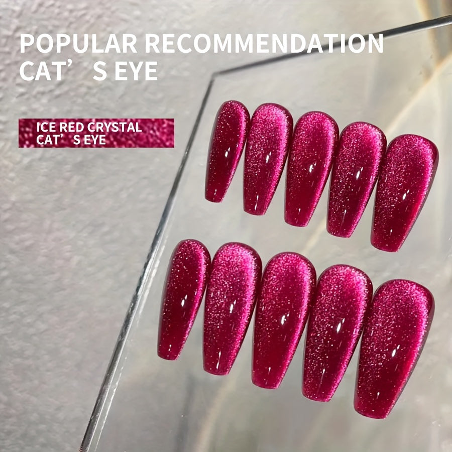 Ruby Red Glitter Magnetic Gel Nail Polish Cat Eye Finish