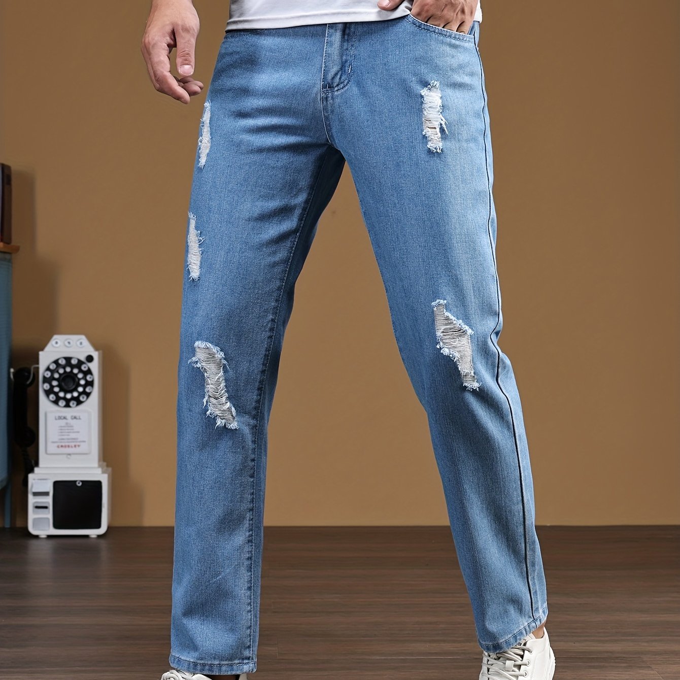 Men's Ripped Jeans Distressed Denim Pants Street Style