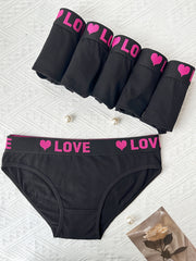 6pcs Letter Tape Briefs Stretchy Intimates Panties Women's Lingerie & Underwear