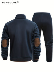 Men's Vintage Stand Collar Zip Up Sports Jacket & Comfy Pants