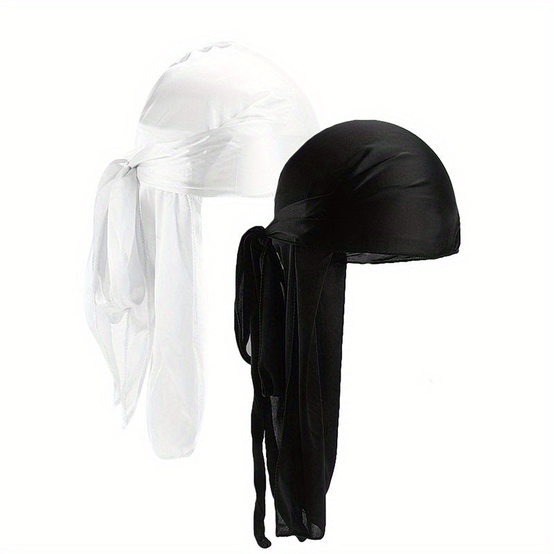 2pcs Silver Silk Bandage Pirate Hat Wrapped Hat Turban Hat Khaki