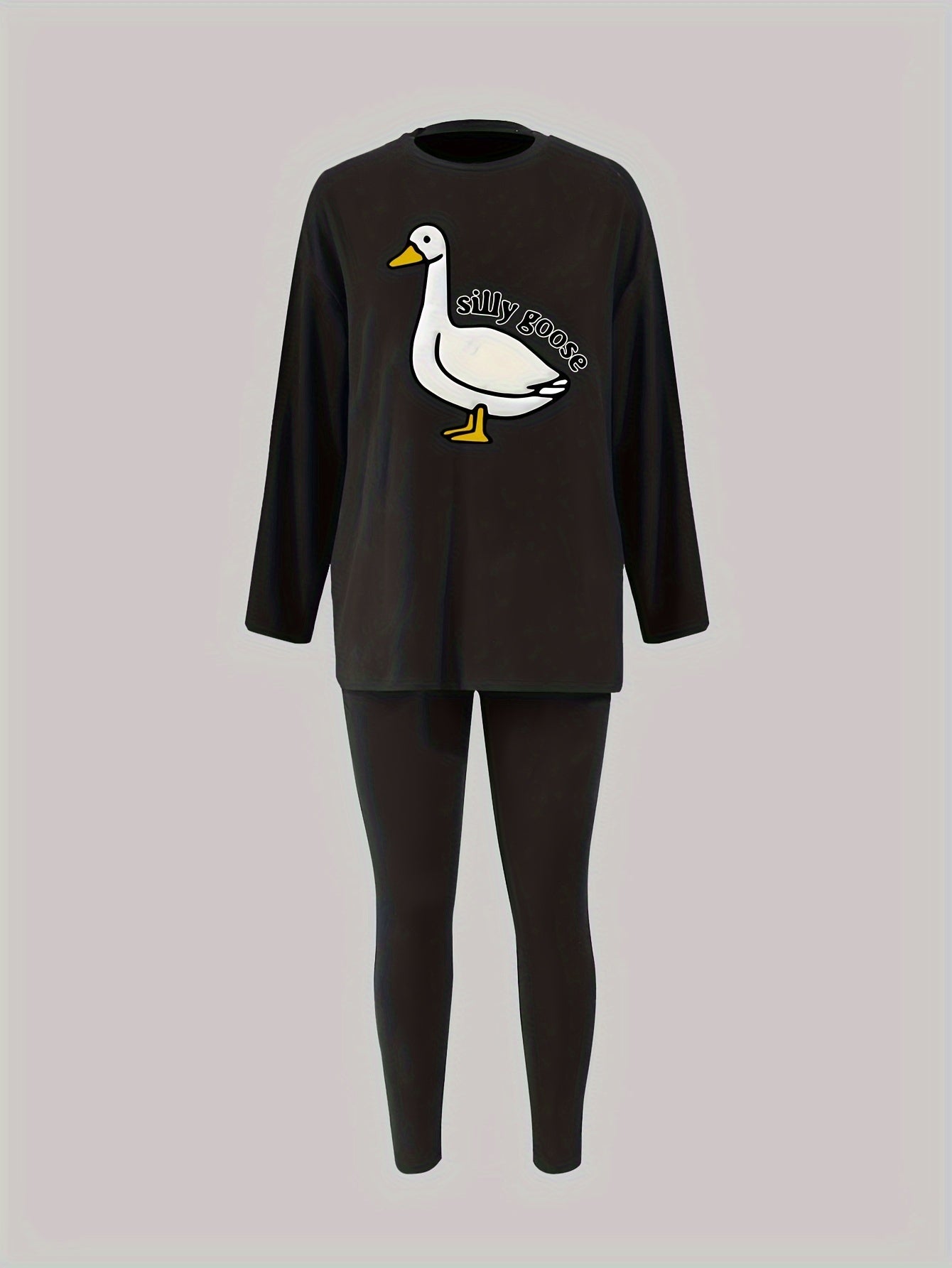 Pajama Set Women's Plus Goose & Letter Print Tee & Leggings
