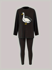 Pajama Set Women's Plus Goose & Letter Print Tee & Leggings