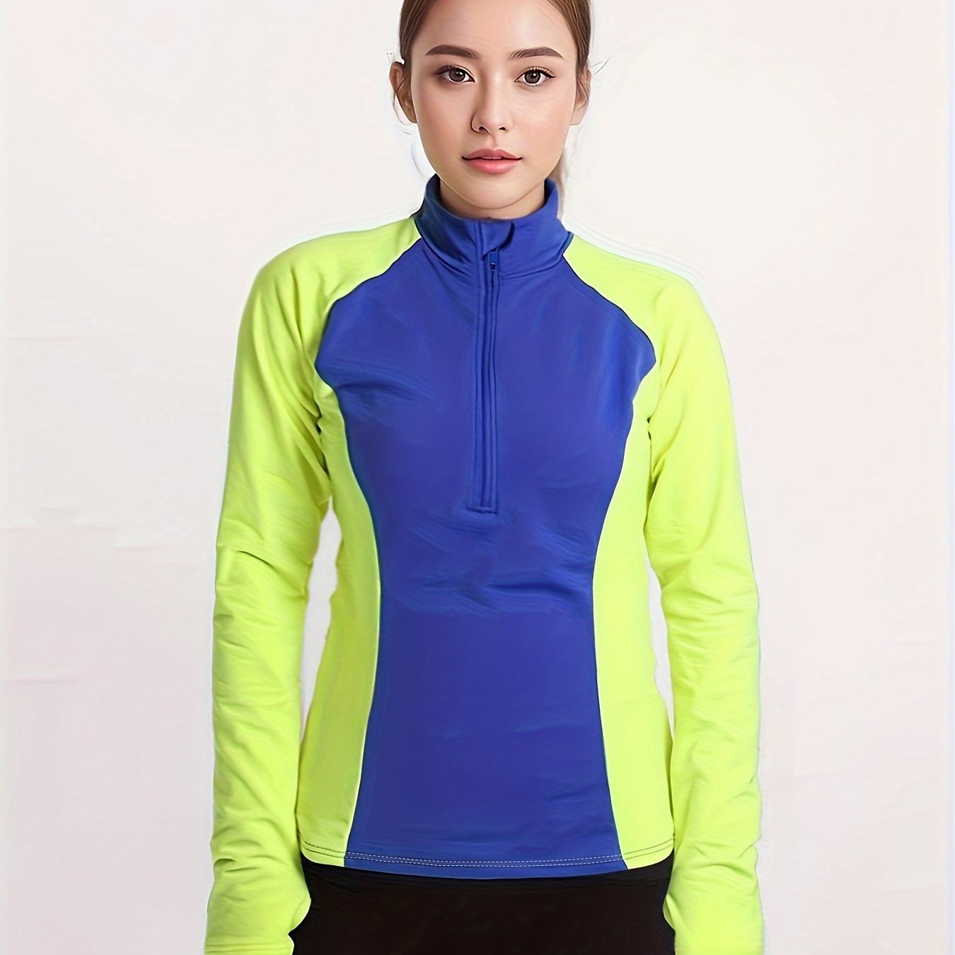 Sporty Top Long Sleeves Contrast Running Half Sleeves Round Neck