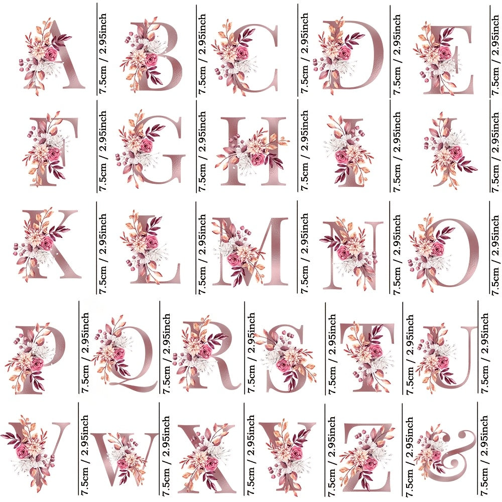 Letter Flower UV DTF Cup Stickers Mauve Foil Floral Alphabet Self Adhesive