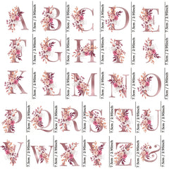 Letter Flower UV DTF Cup Stickers Mauve Foil Floral Alphabet Self Adhesive
