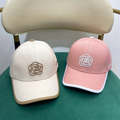 Classic Camellia Embroidery Baseball Cap Solid Adjustable Dad Hats