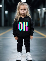 Girls 2pc Alphabets Crew Neck Sweatshirt & Solid Sweatpants Set