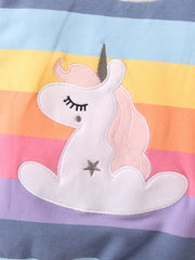 Baby Girls Pullover Rainbow Striped Unicorn Embroidered Sweatshirt