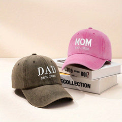 DAD MOM Couple Baseball Cap Embroidery Washed Distressed Casual Sun Hat