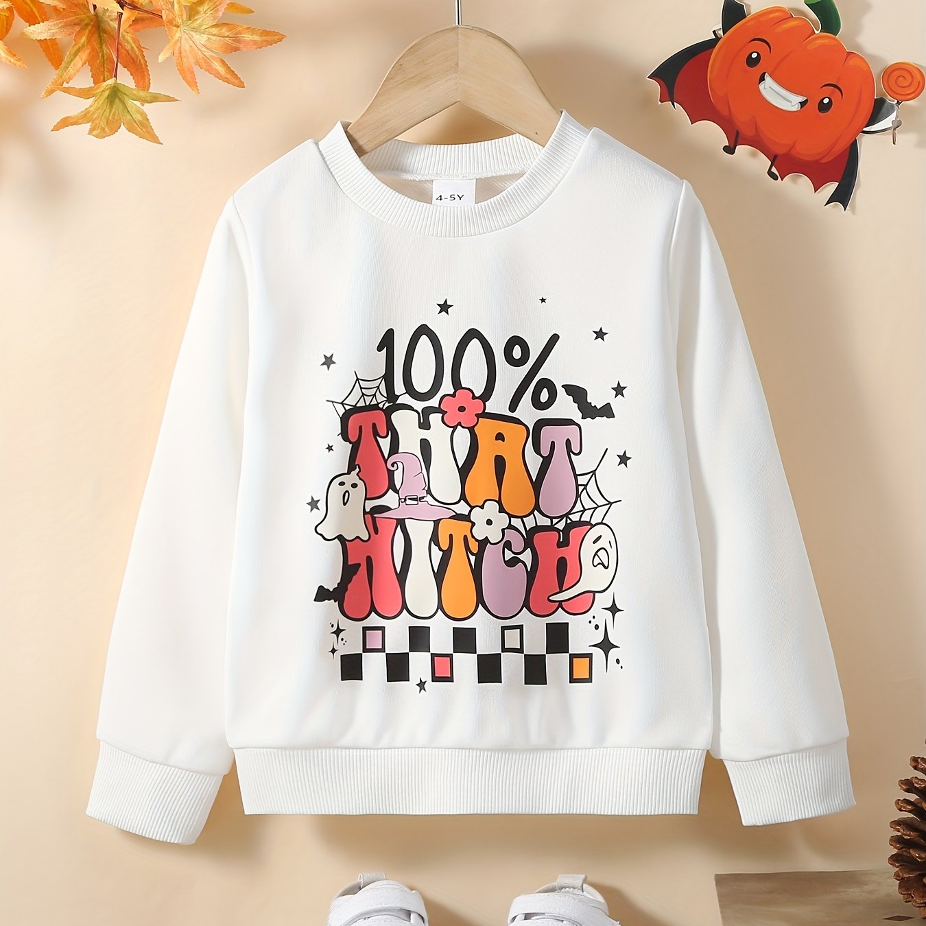 Girls Halloween Cartoon Sweatshirt Comfort Fit Long Sleeve Top