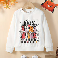 Girls Halloween Cartoon Sweatshirt Comfort Fit Long Sleeve Top