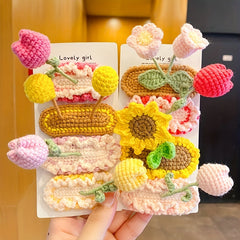 Knit Flower Hair Clips for Baby Girls