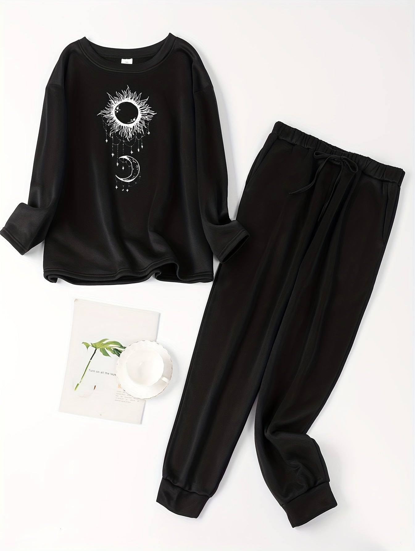 Women's Plus Moon & Solar System Print Lounge Set