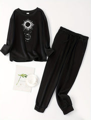 Women's Plus Moon & Solar System Print Lounge Set